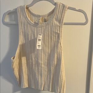 Cream Ribbed Sleeveless Crop Top